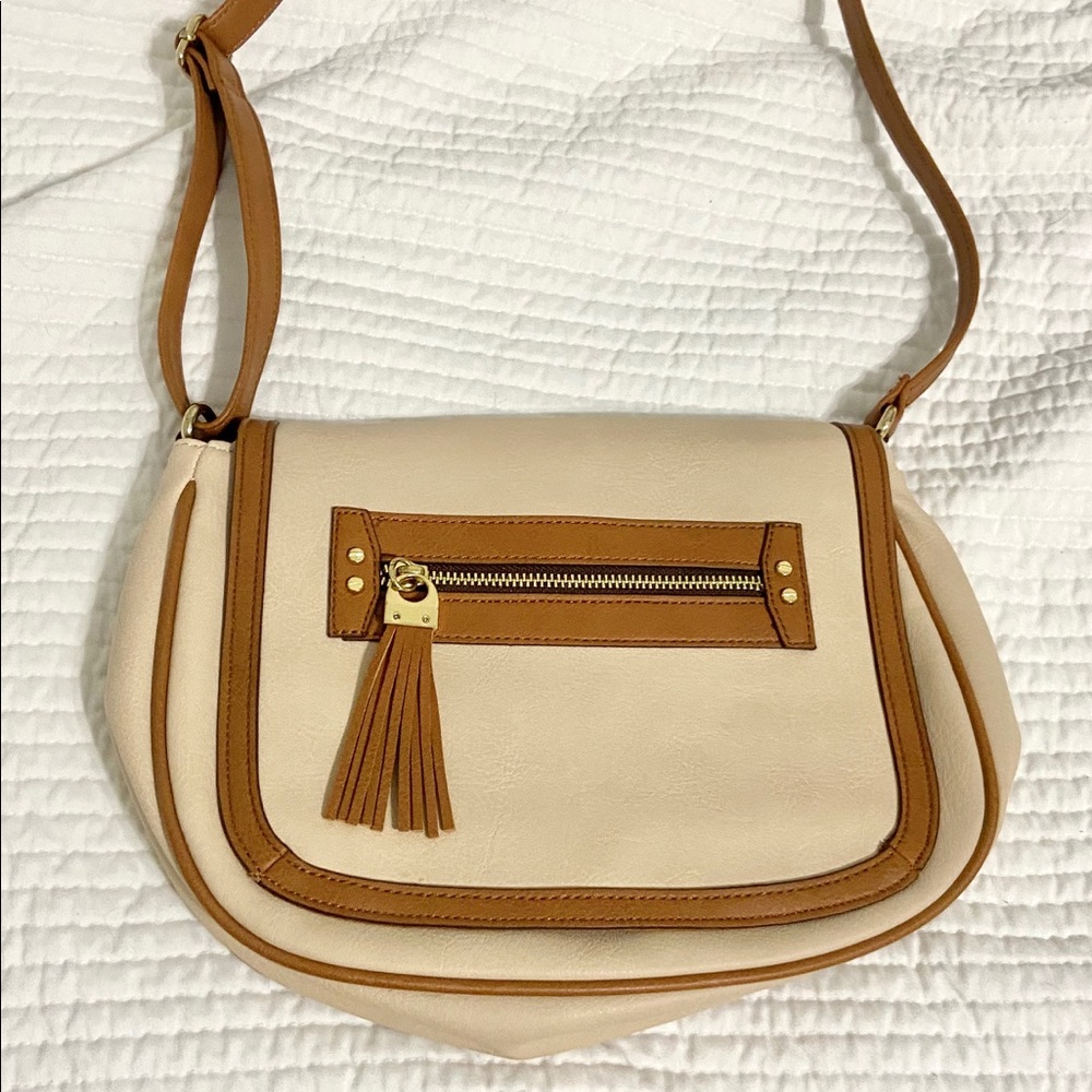 Cream and Brown Crossbody Purse